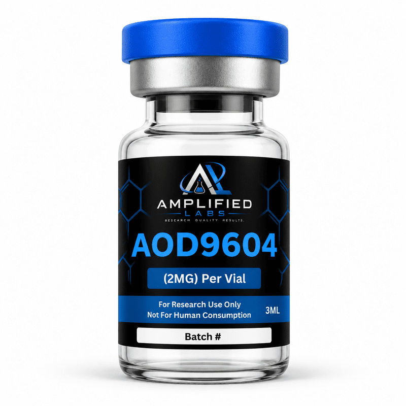 AOD9604 - Aminoácido y compuesto lipotrópico 1 Vial de péptido de investigación AOD-9604 estudiado por su papel en la investigación de la vía de señalización de péptidos derivados de la hormona del crecimiento, para uso en laboratorio in vitro.