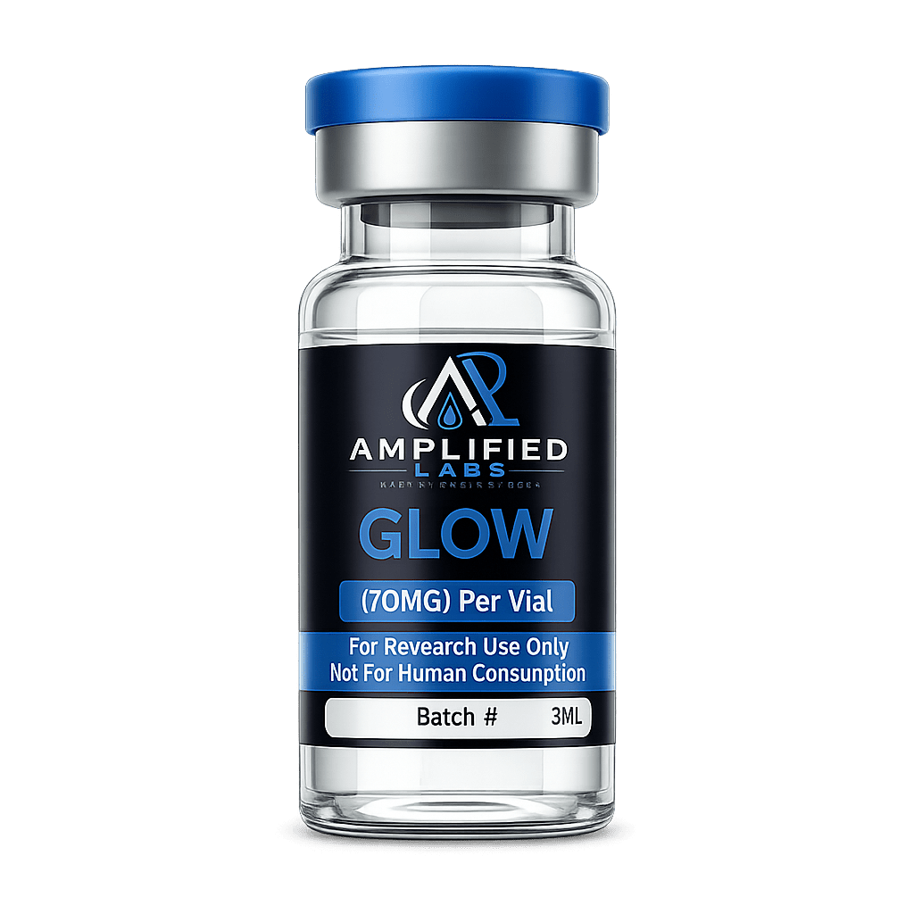 Glow Blend – 70mg (10mg TB-500 + 10mg BPC-157 + 50mg GHK-Cu) - Skin and Aesthetic Peptide 1 GLOW peptide blend 70mg in 3mL vial Amplified labs